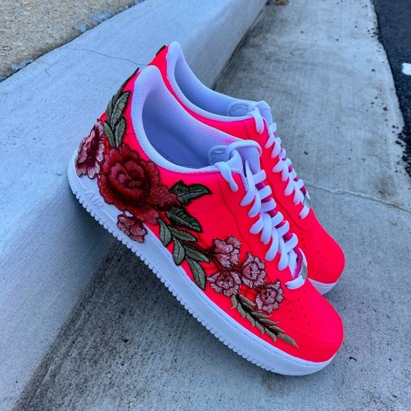 Nike Air Force 1 Custom Low Neon Pink Red Rose Floral White Shoes Men Women main image 10